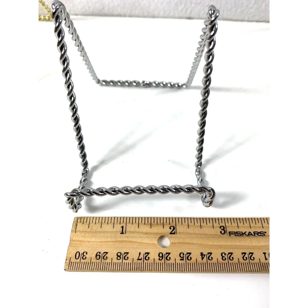 2 Twisted Goldtone & 1 Twisted‎ Silvertone Wire Display Stands Plate Holders - Picture 7 of 13